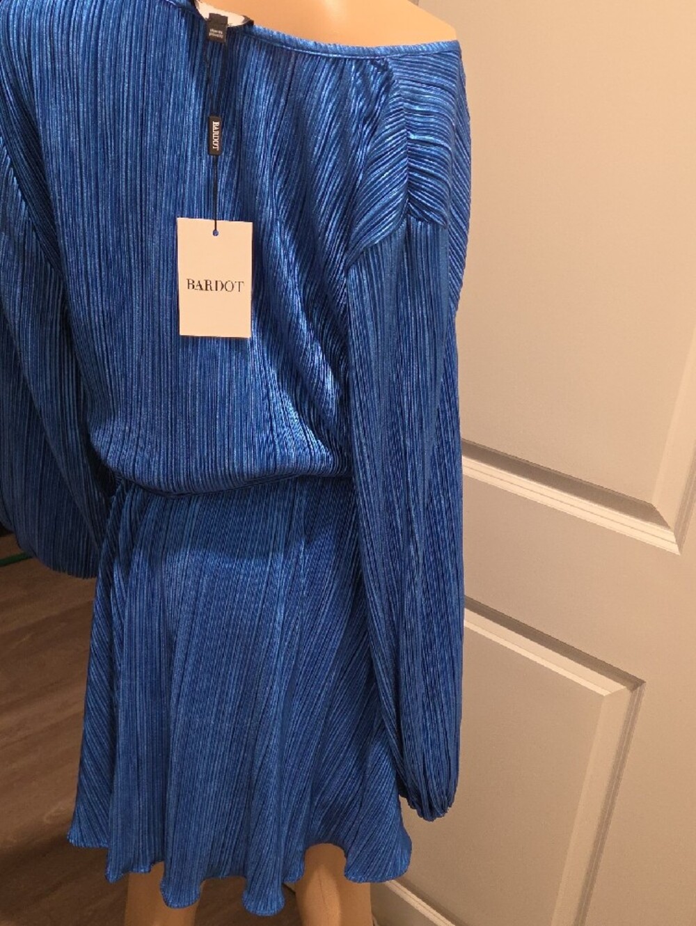Bardot Electric Blue Pleated Wrap Mini Dress